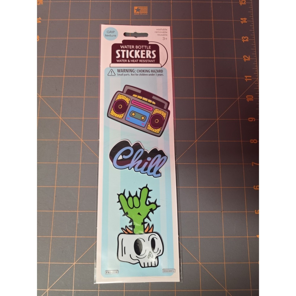 NEW Water Bottle Stickers Water/Heat Resistant Cactus Skull Chill Boombox